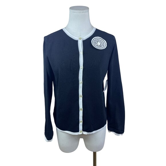 Sag Harbor Womens Black/White Knit Button Front Cardigan Sweater PM - New - Picture 1 of 7